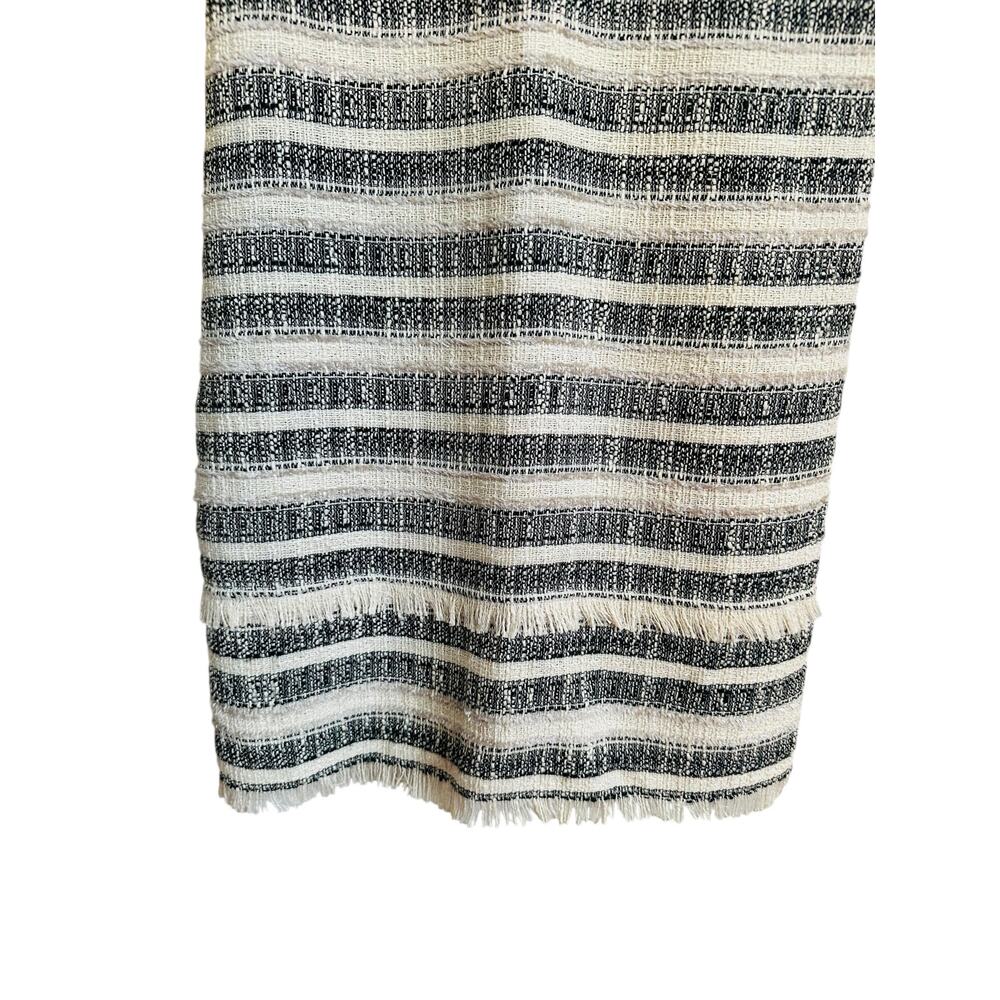 Zara Low Back Cream Black Striped Tweed Shift Dress with Fringe Detail Small - Picture 8 of 11